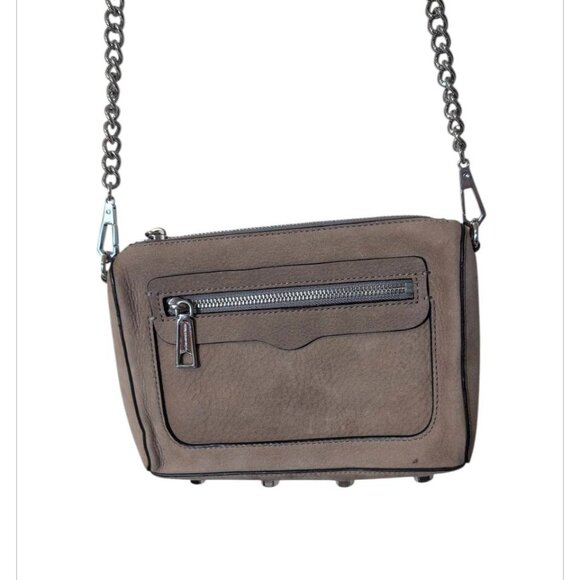 Rebecca Minkoff Avery Gray Tan Leather Suede Zip Crossbody Shoulder Bag Clutch - Picture 2 of 6